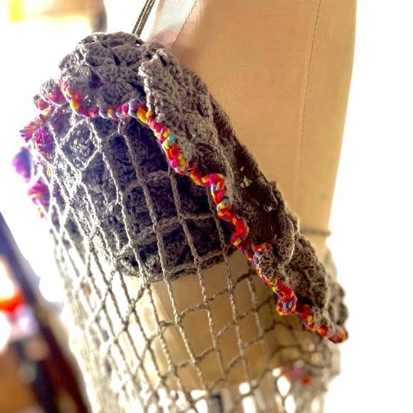 GRAY BIKINI AND SWIM COVER SET WITH MULTI COLORED TASSELS - Picture 15 of 17